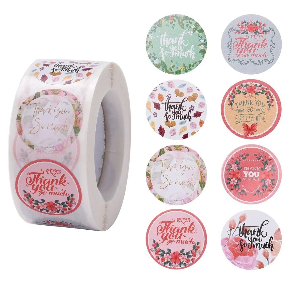 500 Thank You Floral Sticker Roll